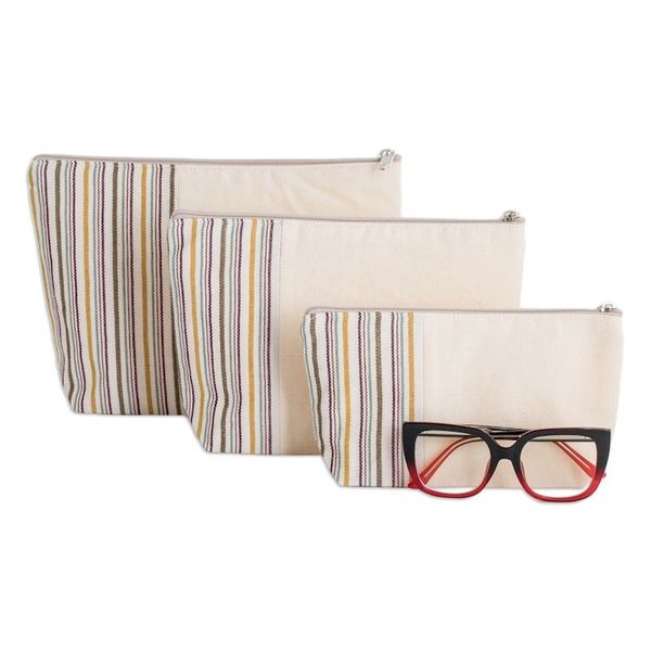 Alternate image for 3-Piece Hand-Loomed Striped Cotton Cosmetic Bag Set Joy of Color