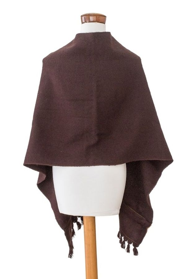 Alternate image for Chocolate-Hued Handwoven Poncho with Wooden Buttons Chocolate Zigzag