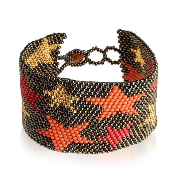 Alternate image for Guatemalan-Made Bronze Glass Beaded Star Wristband Bracelet Constellation in Bronze