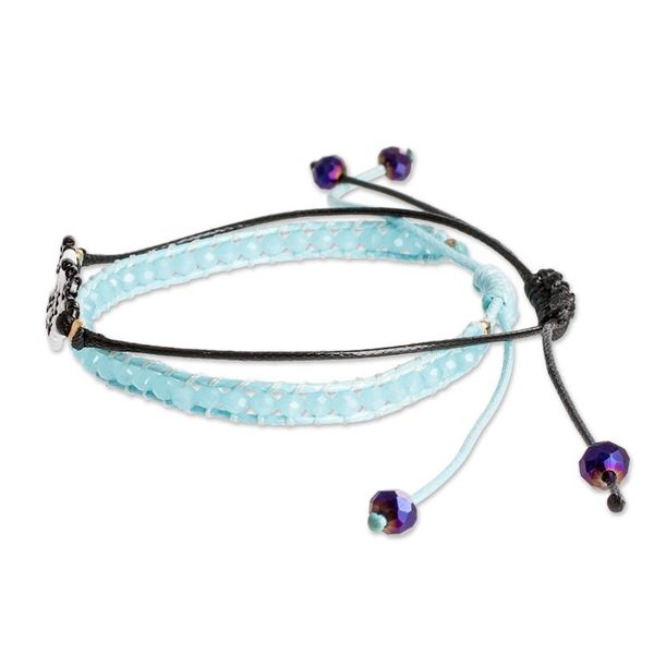 Alternate image for Set of 2 Panda-Themed Blue Glass Beaded Friendship Bracelets Panda Bond