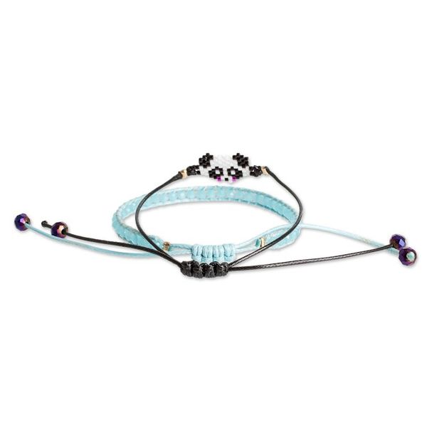 Alternate image for Set of 2 Panda-Themed Blue Glass Beaded Friendship Bracelets Panda Bond