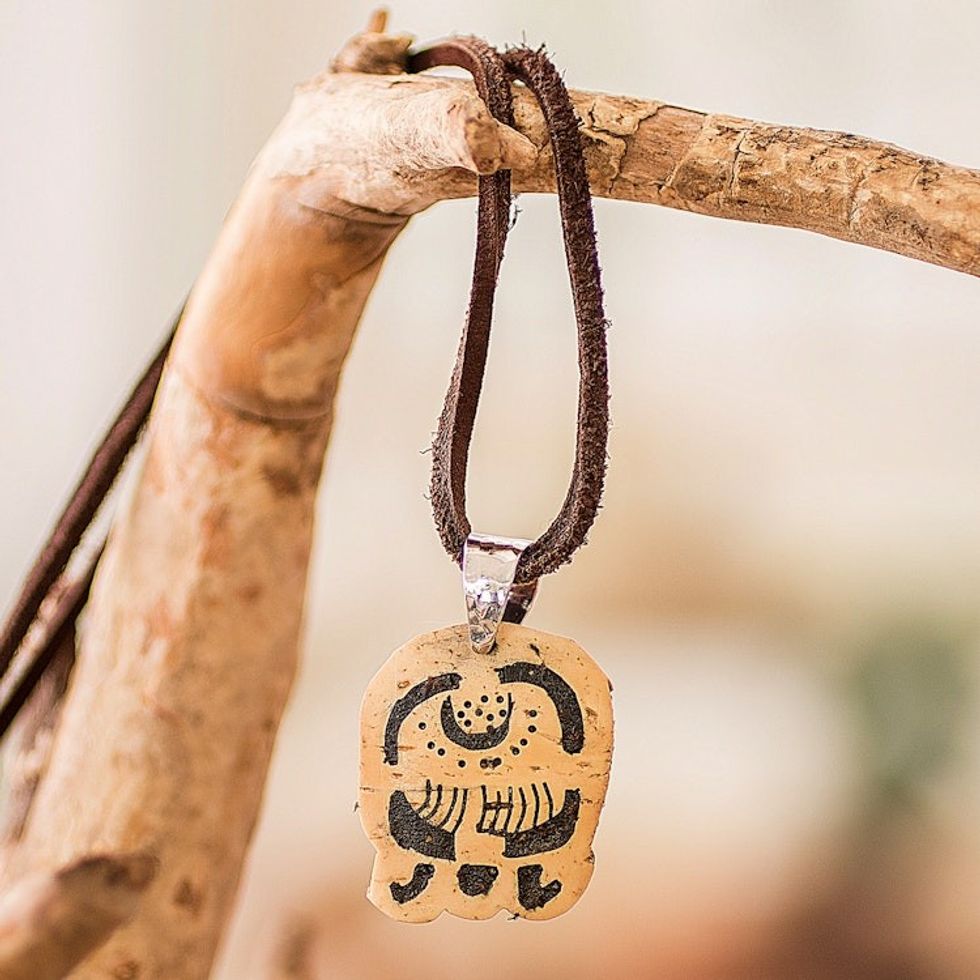 Coconut Shell and Lava Stone Imox Sign Pendant Necklace 'Connection with Nature'