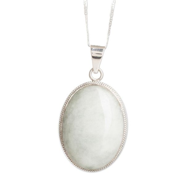Alternate image for Reversible Silver and Apple Green Jade Maya Pendant Necklace Treasures of My Land