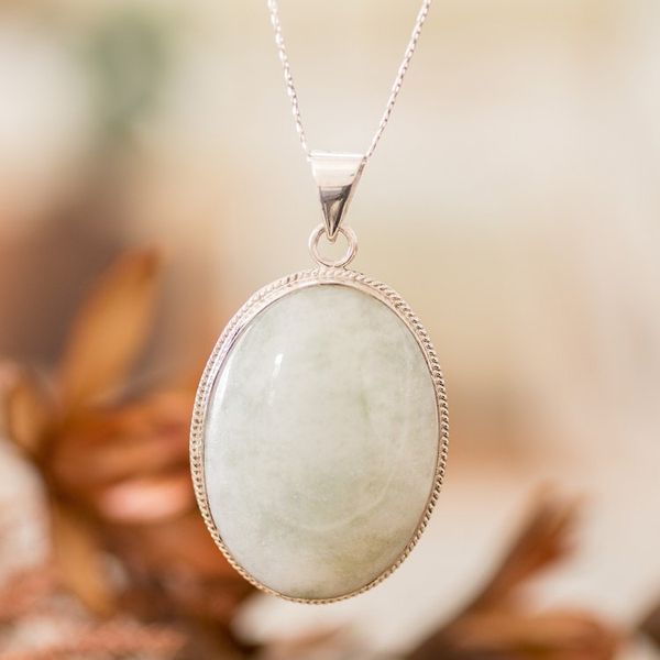 Alternate image for Reversible Silver and Apple Green Jade Maya Pendant Necklace Treasures of My Land