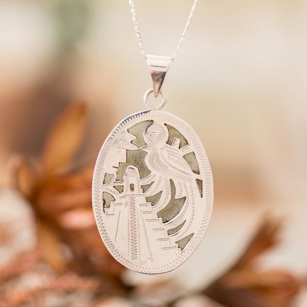 Alternate image for Reversible Silver and Apple Green Jade Maya Pendant Necklace Treasures of My Land