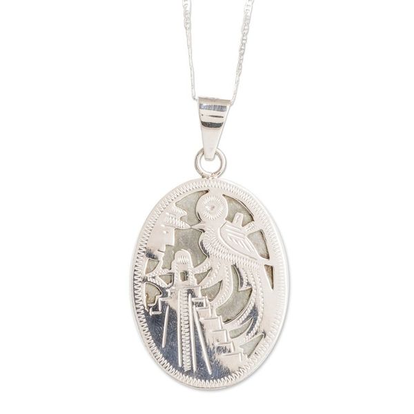 Alternate image for Reversible Silver and Apple Green Jade Maya Pendant Necklace Treasures of My Land