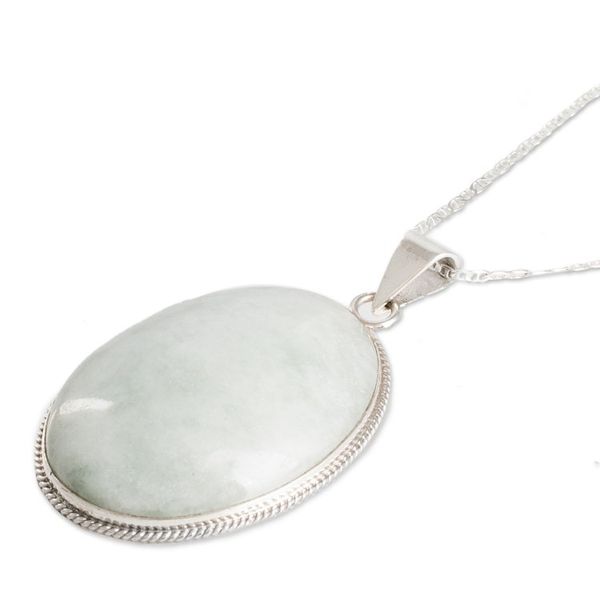 Alternate image for Reversible Silver and Apple Green Jade Maya Pendant Necklace Treasures of My Land