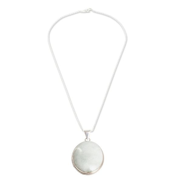 Alternate image for Reversible Silver and Apple Green Jade Maya Pendant Necklace Treasures of My Land