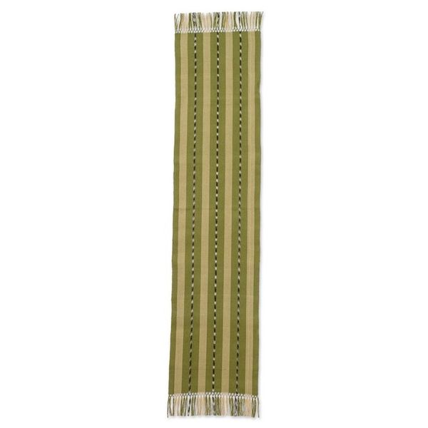 Alternate image for Handloomed Striped Olive Cotton Fringed Table Runner Olive Ways to Delight