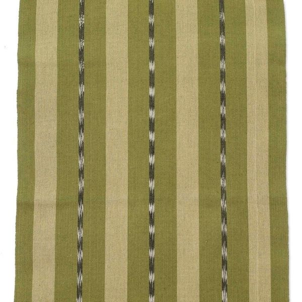 Alternate image for Handloomed Striped Olive Cotton Fringed Table Runner Olive Ways to Delight