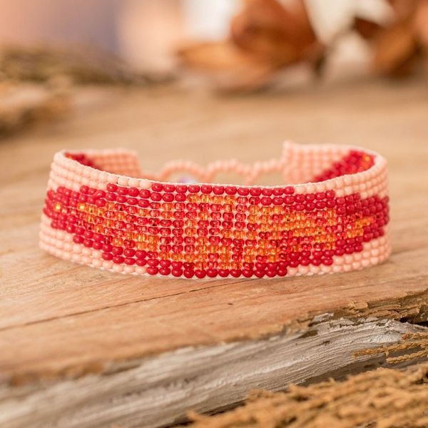 Alternate image for Modern Handmade Pink and Red Glass Beaded Wristband Bracelet Lovely Harmony