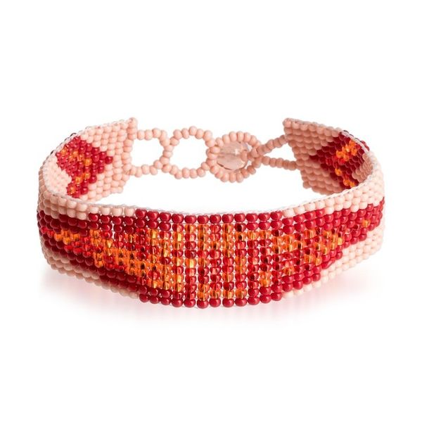 Alternate image for Modern Handmade Pink and Red Glass Beaded Wristband Bracelet Lovely Harmony