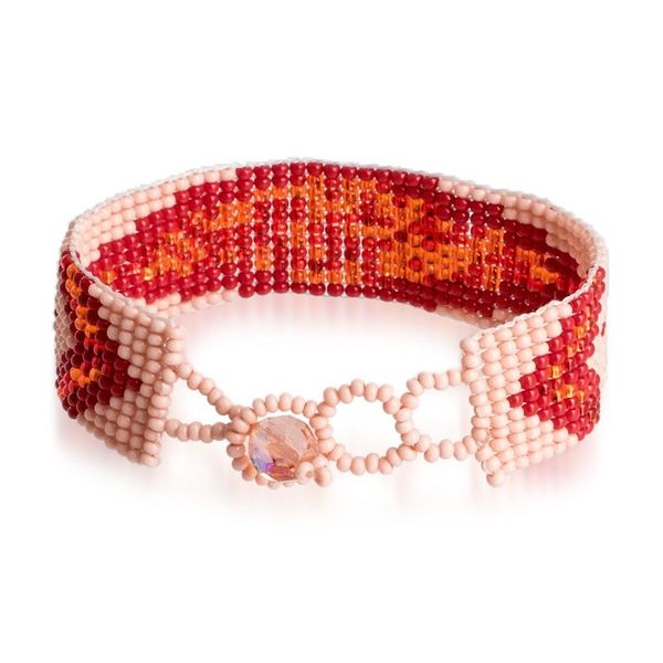 Alternate image for Modern Handmade Pink and Red Glass Beaded Wristband Bracelet Lovely Harmony