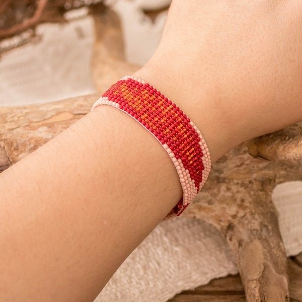 Alternate image for Modern Handmade Pink and Red Glass Beaded Wristband Bracelet Lovely Harmony