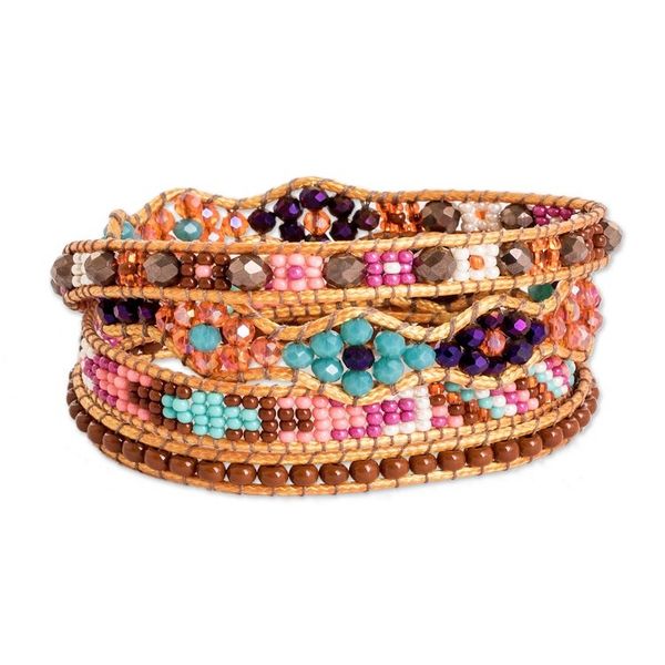 Alternate image for Handwoven Beaded Brown Wrap Bracelet with Pewter Button Market Life