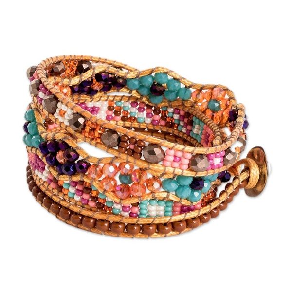 Alternate image for Handwoven Beaded Brown Wrap Bracelet with Pewter Button Market Life