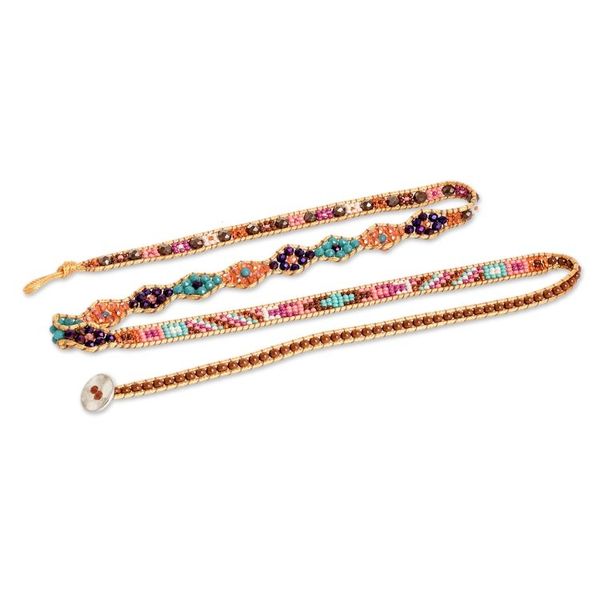 Alternate image for Handwoven Beaded Brown Wrap Bracelet with Pewter Button Market Life
