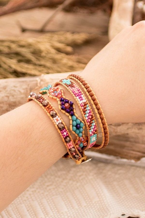 Alternate image for Handwoven Beaded Brown Wrap Bracelet with Pewter Button Market Life
