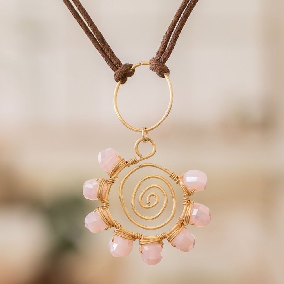 Polymer-Coated Pendant Necklace with Pink Crystal Beads 'Crystalline Pink'