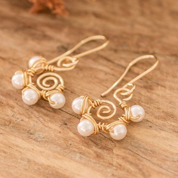 Alternate image for Dangle Earrings with Cultured Pearls Twisted Wire Accents Cool Wind