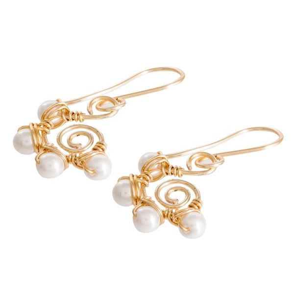 Alternate image for Dangle Earrings with Cultured Pearls Twisted Wire Accents Cool Wind
