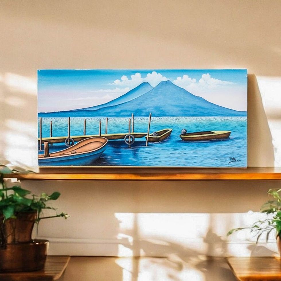 Stretched Impressionist Oil Painting of Lake and Mountains 'Beauty of My Land'