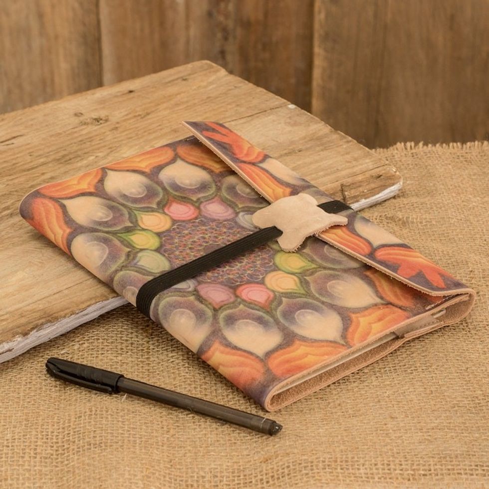 Paper Journal with Flower-Inspired Leather Cover 'Fantasy Memories'