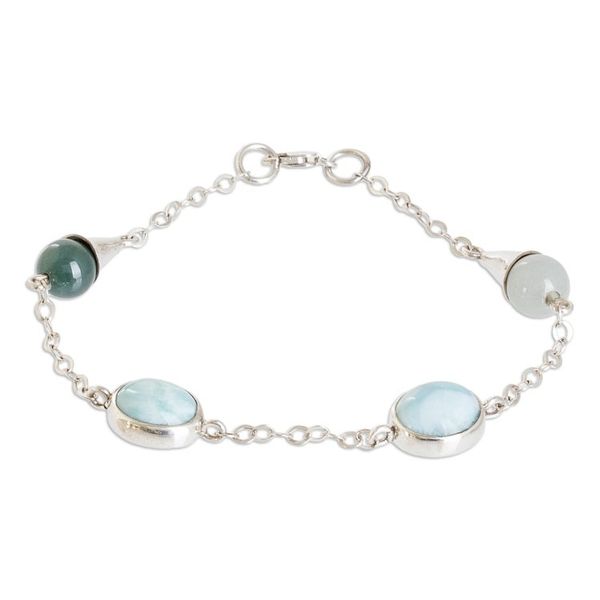 Alternate image for Sterling Silver Natural Jade and Larimar Link Bracelet Healing Union
