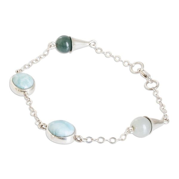 Alternate image for Sterling Silver Natural Jade and Larimar Link Bracelet Healing Union
