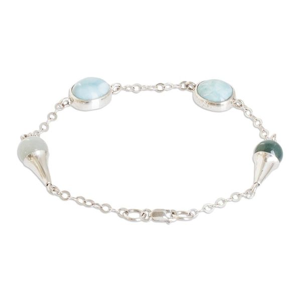 Alternate image for Sterling Silver Natural Jade and Larimar Link Bracelet Healing Union