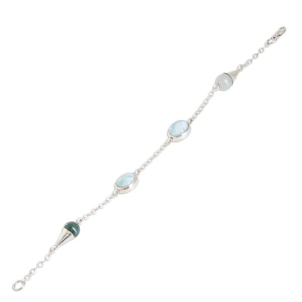 Alternate image for Sterling Silver Natural Jade and Larimar Link Bracelet Healing Union