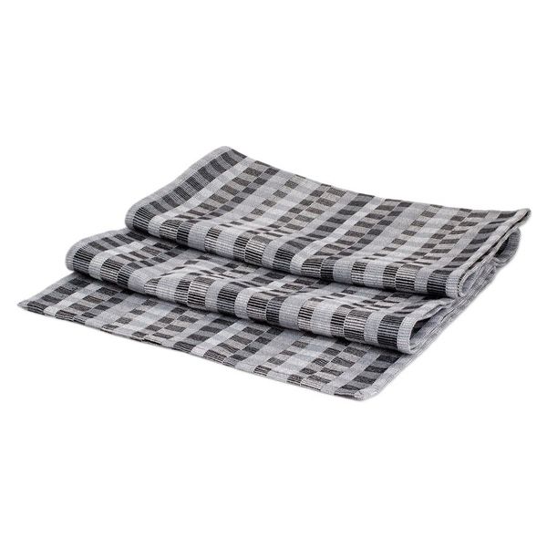 Alternate image for Handwoven Checkered Cotton Table Runner in Black Grey White Checkered Elegance
