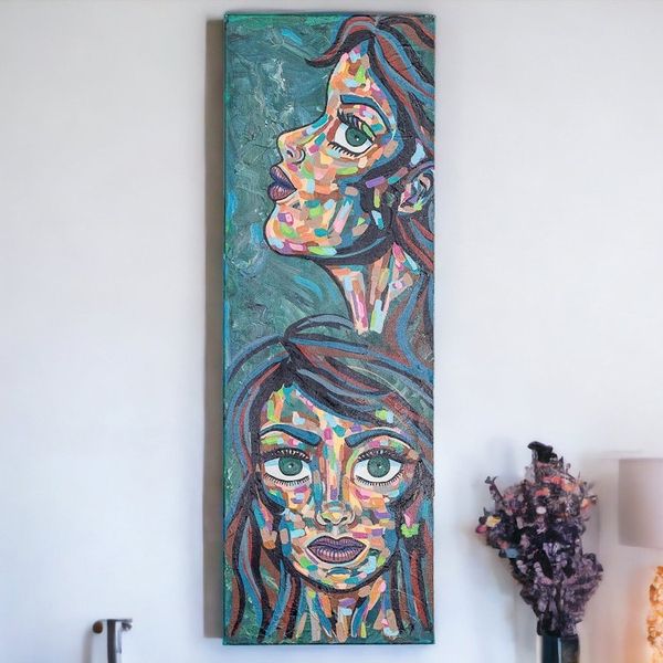 Alternate image for Signed Stretched Expressionist Acrylic Painting in Cool Hues The Color of Emotions