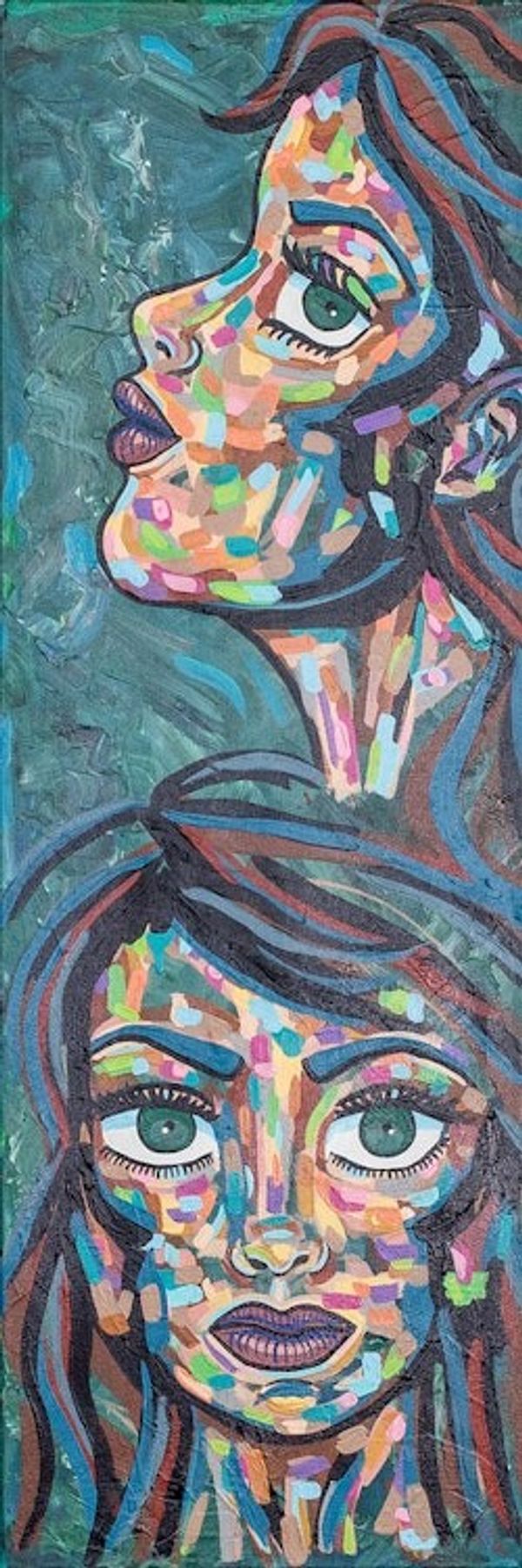 Alternate image for Signed Stretched Expressionist Acrylic Painting in Cool Hues The Color of Emotions