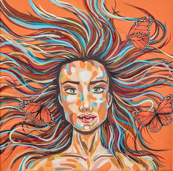 Alternate image for Stretched Acrylic Painting of Women and Monarch Butterflies Awakening with Monarchs
