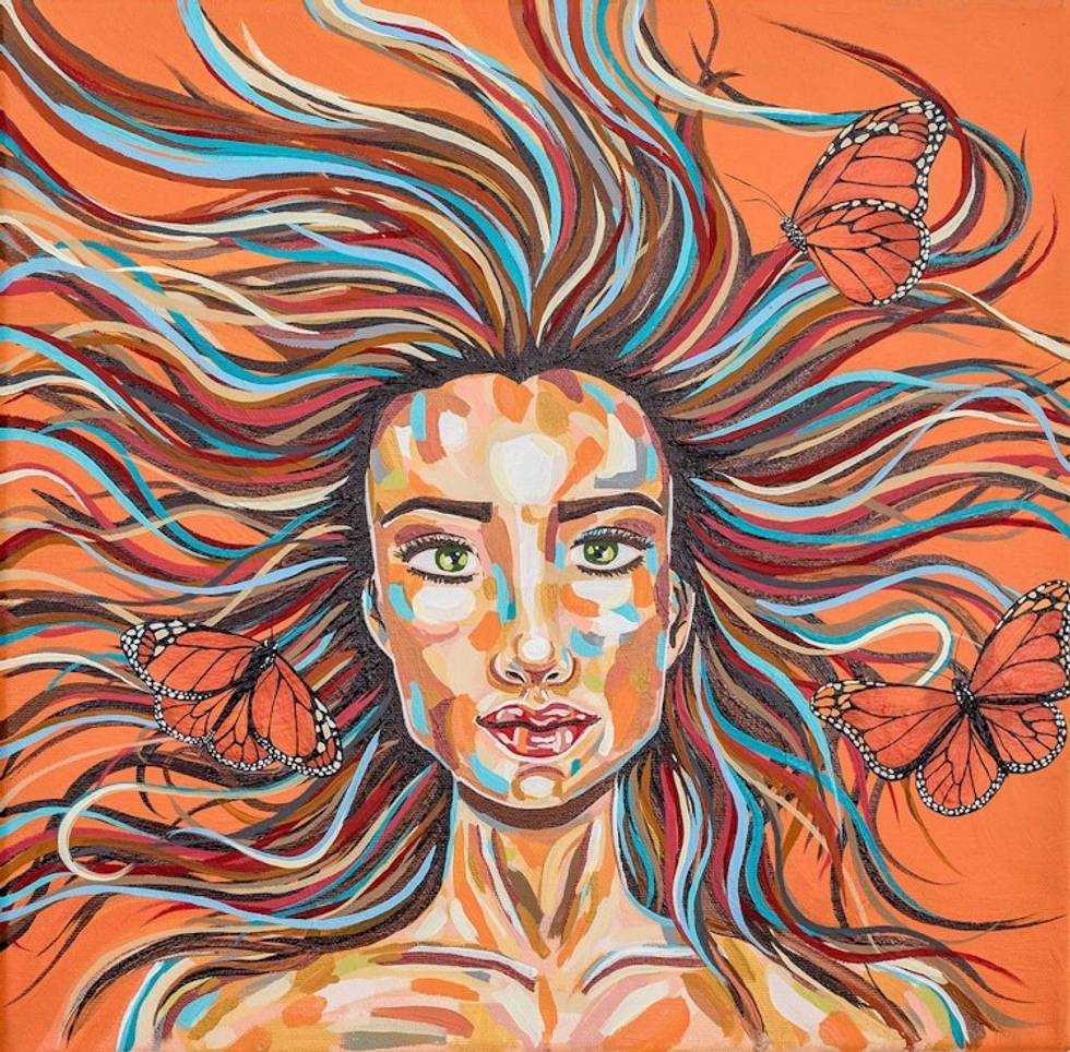 Stretched Acrylic Painting of Women and Monarch Butterflies 'Awakening with Monarchs'