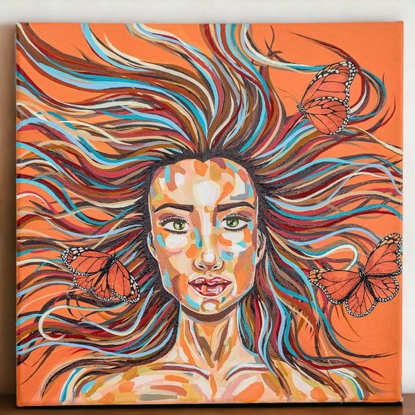 Alternate image for Stretched Acrylic Painting of Women and Monarch Butterflies Awakening with Monarchs