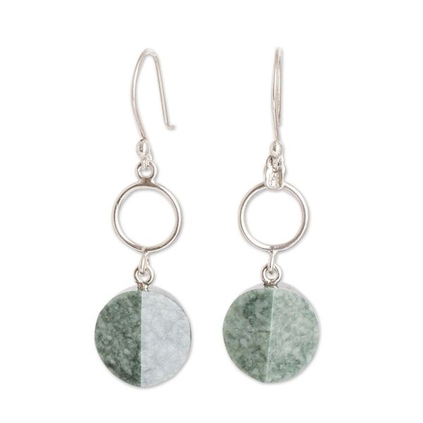 Alternate image for Sterling Silver Dangle Earrings with Hoop Green Jade Disc Green Majesty