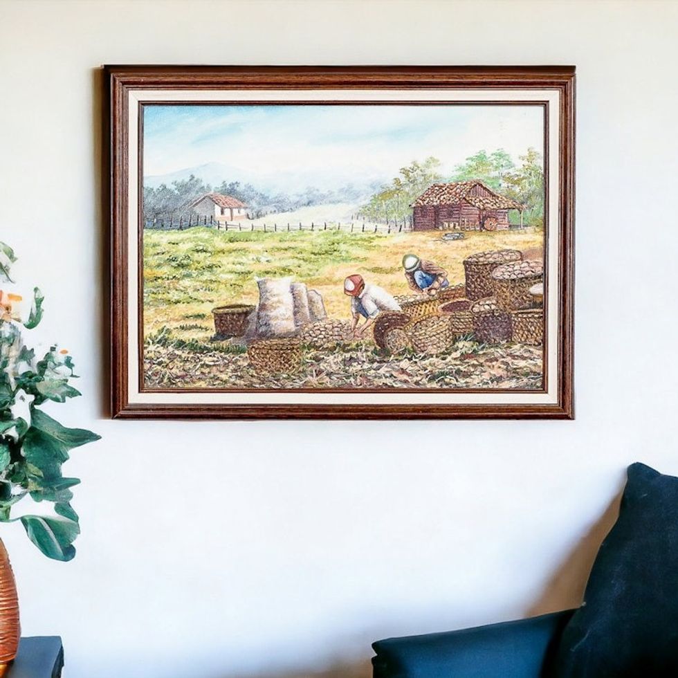 Framed Impressionist Landscape Oil Painting of Costa Rica 'Harvest Time'