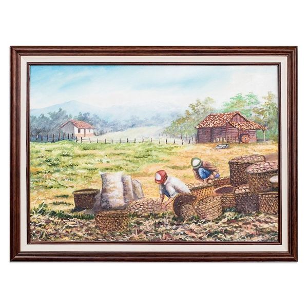 Alternate image for Framed Impressionist Landscape Oil Painting of Costa Rica Harvest Time