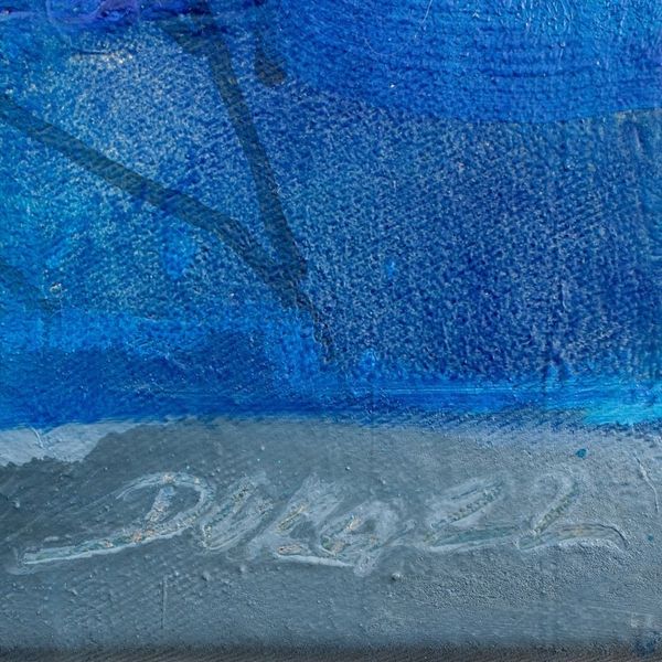 Alternate image for Signed Abstract Acrylic and Oil Painting in Blue Sowing Moon II