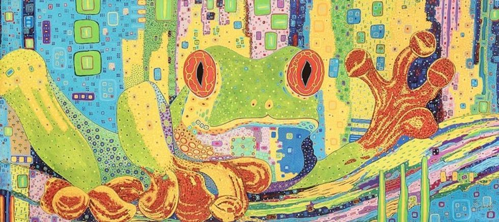 Modern Multicolored Stretched Sublimation Print of A Frog 'Red-Eyed Tree Frog'