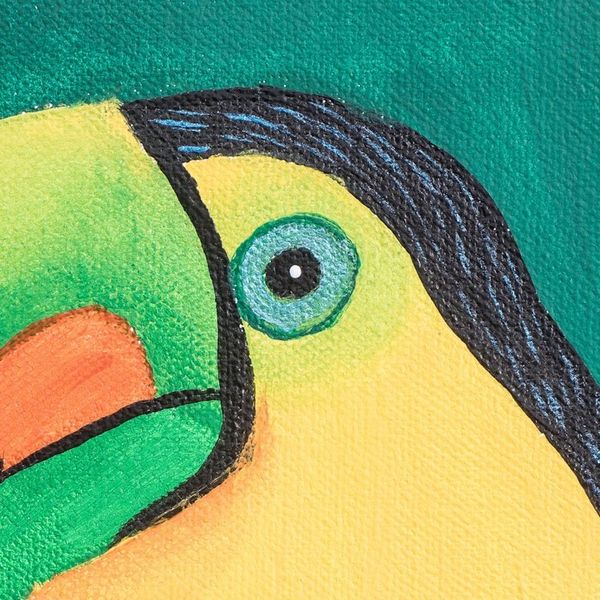 Alternate image for Signed Stretched Acrylic Impressionist Painting in Green Toucan