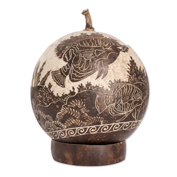 Alternate image for Sea Life-Themed Round Dried Gourd Decorative Accent Seafloor