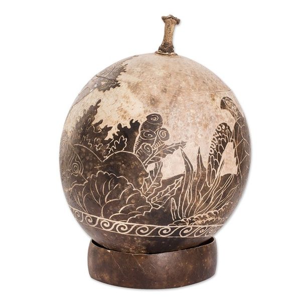 Alternate image for Sea Life-Themed Round Dried Gourd Decorative Accent Seafloor