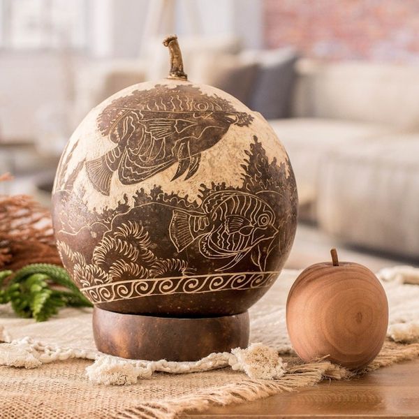 Alternate image for Sea Life-Themed Round Dried Gourd Decorative Accent Seafloor