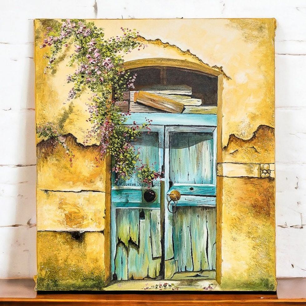 Old Threshold with Flowers in Antigua Guatemala Oil Painting 'The Old Threshold'