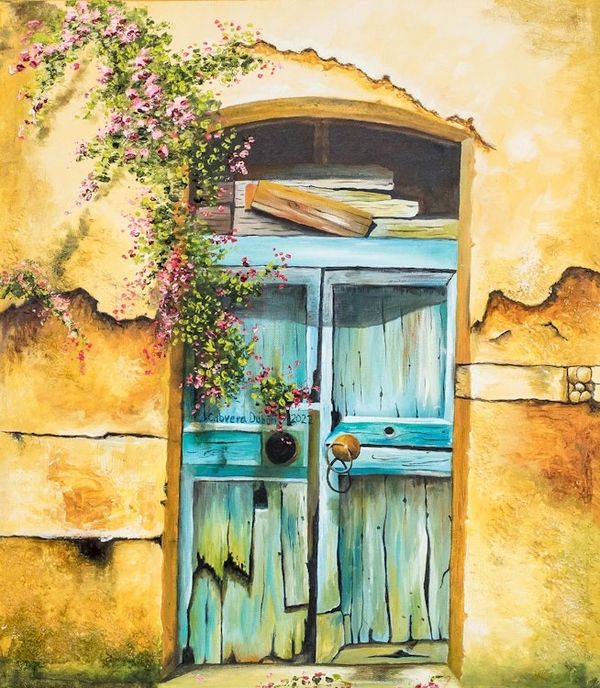 Alternate image for Old Threshold with Flowers in Antigua Guatemala Oil Painting The Old Threshold