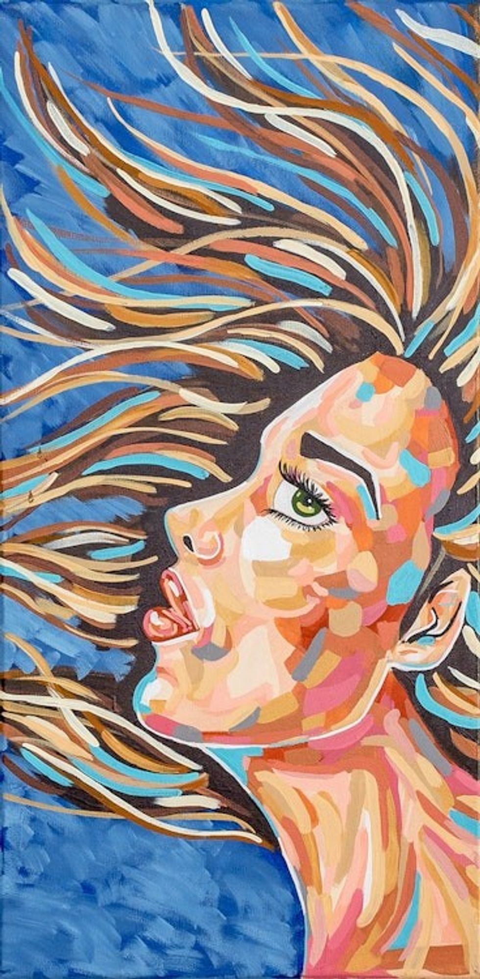 Signed Stretched Expressionist Vibrant Acrylic Painting 'Vibrant Woman'