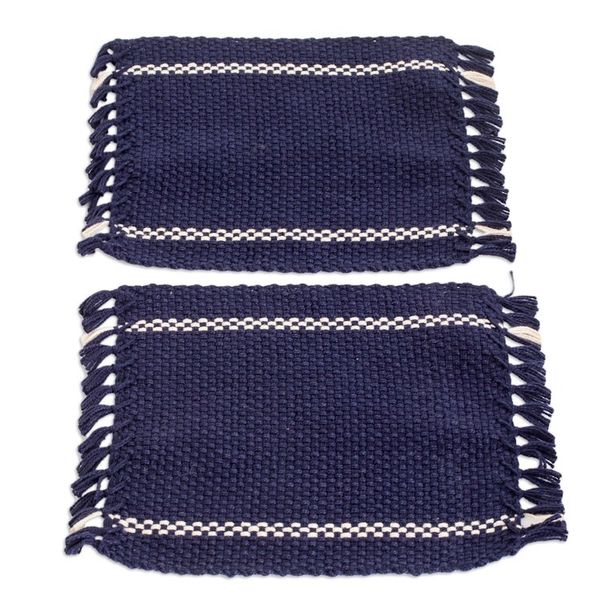 Alternate image for Pair of Hand-Woven Fringed Cotton Coasters in Blue and White Moments